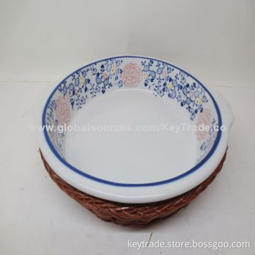 Fine Porcelain 7-11-inch Round Tray with Basket, Hand Paint